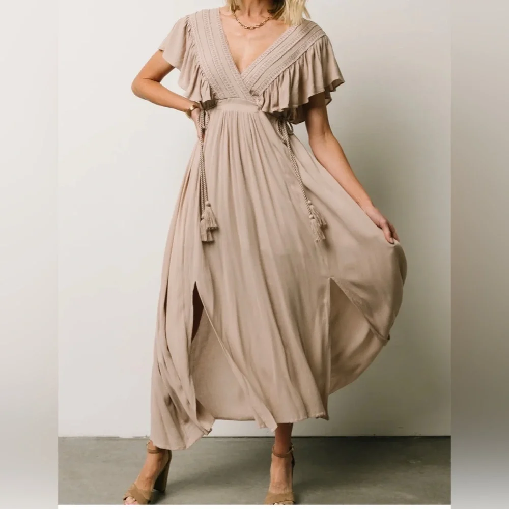 Baltic Born Jennifer Deep V Maxi Dress | Sand - Picture 2 of 2